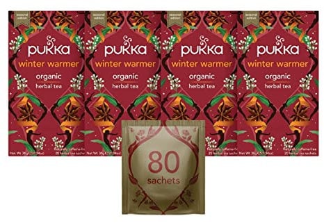 Pukka Herbs | Winter Warmer Organic Herbal Tea | Limited Edition | Ginger, Cinnamon, Clove, Orange | Perfect For Festive Spirit | 4 packs | 80 Sachets