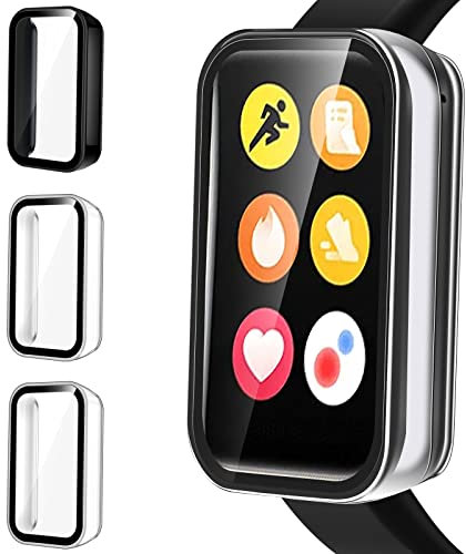 ivoler 3 Stück Hard PC Hülle mit Glas Displayschutz für Xiaomi Mi Band 7 Pro, Vollständige Abdeckung Schutzhülle Ultradünne Kratzfest Schutz Case, 2 Transparent + 1 Schwarz