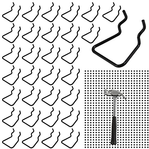 Waziaqoc Lot de 32 supports de pinces pour panneau perforé, crochets à double boucle en acier inoxydable pour panneau perforé pour magasin, supermarché (noir)