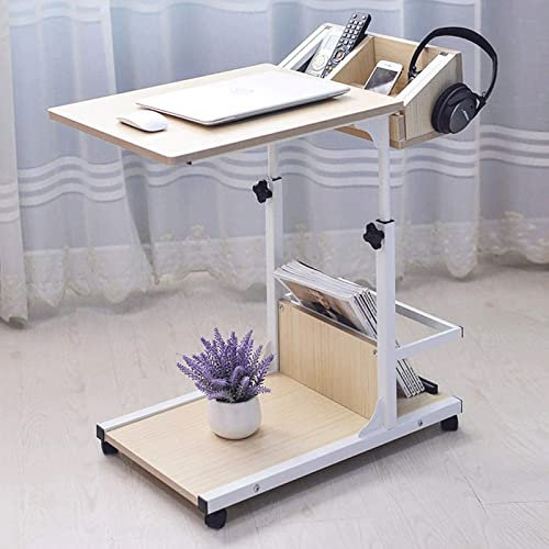 Betttisch Auf Rollen Höhenverstellbar, Beistelltisch Mit Stauraum, 2-stöckiger Sofa-Beistelltisch Höhenverstellbar Mobiler Laptop PC Tisch Krankenhaus-Pflegetisch Für Das Heimkrankenhaus ( Color : A )