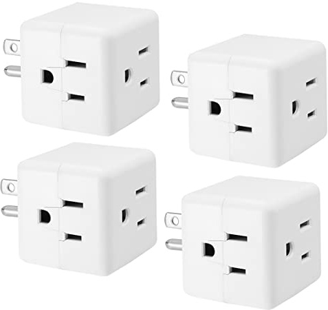 Maxxima 3 Outlet Cube Adapter Wall Plug, Grounded Outlet Splitter, 4 Pack