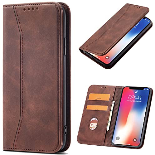 OKZone Funda para Xiaomi Redmi 7, Funda Carcasa de Cuero para Xiaomi Redmi 7,Magnético Carcasa Funda Móvil Billetera Cuero Funda con Tapa Libro Caso Soporte Plegable (Marrón)