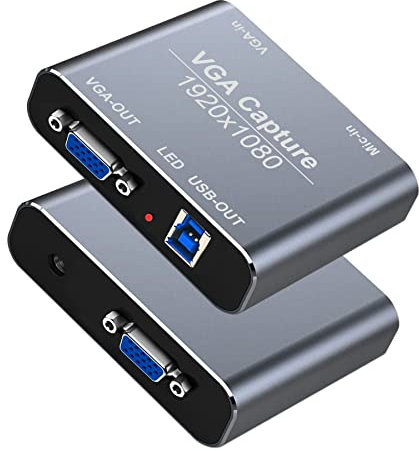 VGA Capture Card, VGA to USB Capture Device with VGA Loopout, Mic Input Support HD 720P Video for Gaming, Streaming, Teaching, Video Conference, Live Broadcasting