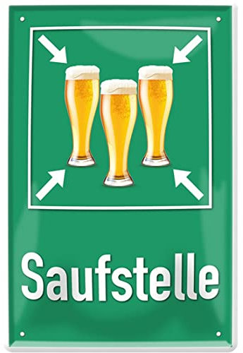 WOGEKA ART Retro Blechschild - SAUFSTELLE - Lustiger Trink Spruch als Geschenkidee zu Geburtstag Weihnachten als Deko Schild 20x30 cm Vintage Metallschild 677