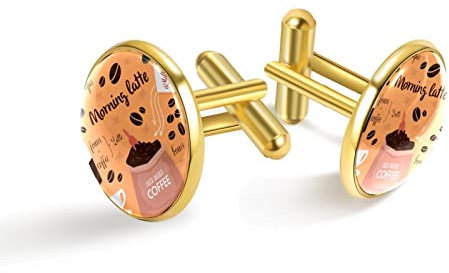 Boutons de manchette dorés personnalisés pour chemise de smoking, motif cuillère à café latte vintage, 20mm*20mm, Acier inoxydable, Quartz synthétique