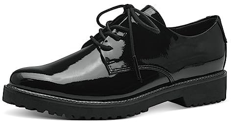 MARCO TOZZI Damen Schnürschuhe Vegan Lack, Schwarz (Black Patent), 37 EU