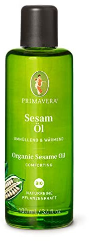 PRIMAVERA Pflegeöl Sesamöl bio 100 ml – naturreine Pflanzenkraft – Glasflasche – Aromaöl, Körperöl, Naturkosmetik - wärmend, stärkend, umhüllend - wärmend, stärkend, umhüllend – vegan