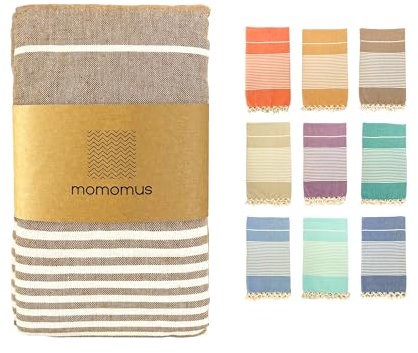 MOMOMUS Fouta XXL, Sandfrei, mit Fransen - Großes Strandtuch XXL, aus Baumwolle, Sandabweisend - Ideal für Picknicks am Strand - Braun, 210x240 cm