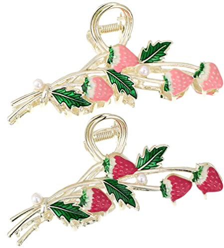BESPORTBLE Erdbeer-Haarkrallenclips 2 Stück Emaille-Fruchtkrallenclips Metallhai-Clip Rutschfeste Haarklammer Haarspange Haarfangclips Für Mädchen