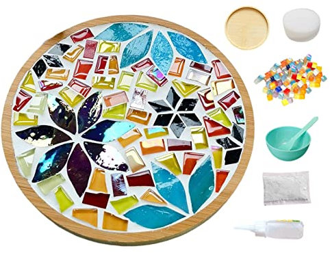 PW TOOLS Dessous Verre en mosaïque | Fournitures Fabrication mosaïque,Kits mosaïque Couleu mélangées avec Dessous Verre en Bois pour Adultes, Paquet matériaux d'artisanat