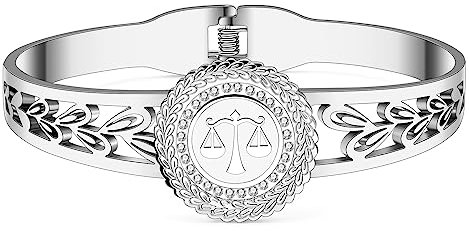 BAMAY Edelstahl 12 Sternzeichen Armband Armreif Konstellation 18K Gold Armbänder für Frauen Mädchen Charms Fische Geschenke (Versilbert Waage Armband)