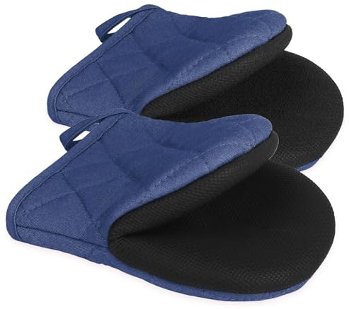 Goldmeet 1 Paar kurze Ofenhandschuhe, hitzebeständige Silikon-Mini-Ofenhandschuhe für 500 Grad, rutschfeste Griffflächen und Aufhängeschlaufenhandschuhe, Backen, Grillen, Grillen, Mikrowelle,
