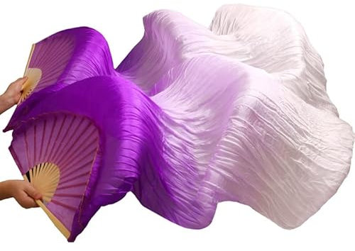 Colors Hand Made Silk Fan, belly dance fan,Long Silk Fans Veils Dance Fan,Silk Hand Fans,1 Pair / 1 Pc Handmade Dyed Silk Belly Dance Long Fan Chinese Dance Fans Veil 24 Colors (Color : 4, Size : L 18
