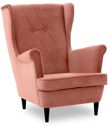 Ohrensessel CREM, Sessel Wohnzimmer, samt, Ohrensessel bunt. Loungesessel Fernsehsessel Relaxsessel Wohnzimmersessel Couchsessel Armsessel Polstersessel Lounge (Kronos 29, Füße Farbe Schwarz)
