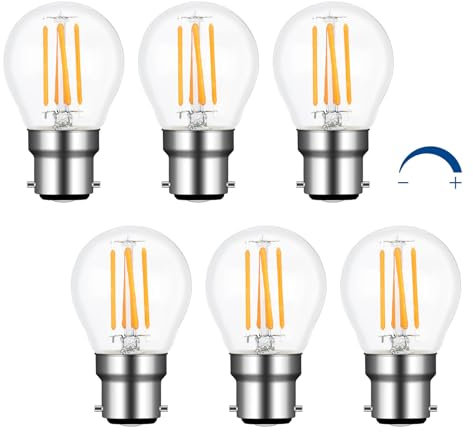 Akynite G45 B22 LED Bulb Dimmable 4W Warm White 2700K, 400LM, B22 40W Equivalent, AC 220V, Golf Ball Bayonet Cap LED Light Bulb, P45 BC LED Filament Bulb, B22 Mini Globe Clear Bulbs, 6PCS