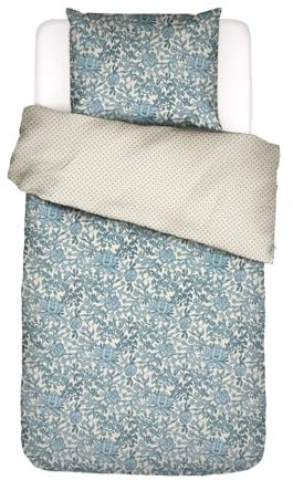 ESSENZA Bettwäsche Ophelia Smoke Blue, 155x220 + 1x 80x80 cm - 100% Baumwollsatin 200TC - Blumen