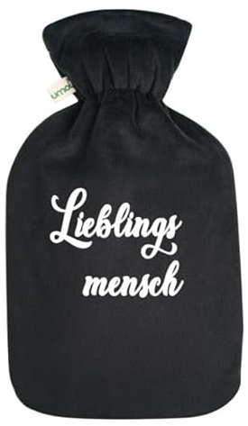 Personalisierte Öko Wärmflasche mit Fleece Bezug 1.8 Liter (Schwarz)