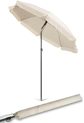 4smile Sonnenschirm Balkon + Sonnenschirmhülle im SET - UV 50+ Strandschirm 180 cm, Fb. Beige - Balkonschirm mit Knickfunktion, Gartenschirm, Sonnenschirm Strand