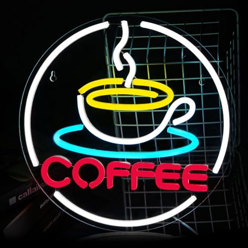 Gevbay Coffee Bar Neon Sign Coffee Cup Sign LED Light UP for Wall Decor Neon for Coffee Shop Home Art Decor USB Powered 12.83 * 12.83 inch, GC-2401007