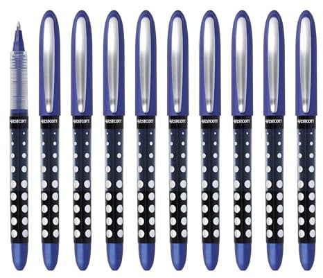 Westcott PULSAR Tintenroller Blau 10 Stück | Vorteilspack Rollerball Pen blaue Tinte | präzise 0,5 mm Strichstärke, transp. Füllstandsanzeige, Kapillartechnologie, ergonomischer Griff | E-730617 00