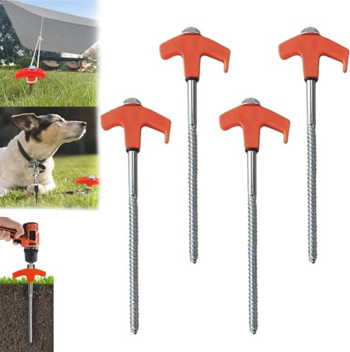 Zeltheringe zum Einschrauben, 20,3 cm, Bodenanker, robuste Zeltheringe, Metallpfahl, Bodenanker, Gewinde, Zeltheringe, bohrbare Zeltheringe für Camping, Party, Orange, 4 Stück