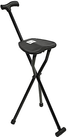 vinnyooc 3-Legs Foldable Walking Cane Seat No-slip Walking Stick Portable Chair Stool Elderly Aid Aluminium Cane Seat Chair Tripod Stool Lightweight Walking Cane 113kg Capacity