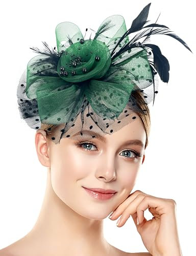 1920er / 50er Jahre Vintage Fascinator Hut für Damen, Teeparty, Halloween, Stirnband, Blume, Brautparty, Hochzeit, Themen-Events, Schwarz Grün, 1-2