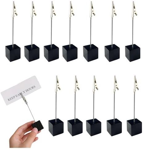 ZHYUAN 22 stycken platshållarhållare, fotohållare med klämmor, memohållare, träklämmor för memo, Message Clip Holder Stand, Memo fotohållare, för kontorsdekoration, bröllop, fest, hem (svart)