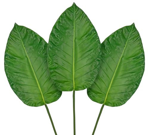 Arborus Lot de 3 feuilles artificielles avec tige, 82 cm de long, oiseau de paradis, grandes feuilles artificielles avec feuilles décoratives, vertes, branches décoratives pour vase, table, étagère,