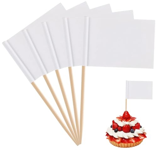 Xrten Zahnstocher Fahnen Weiß,Leere Zahnstocher Flaggen,Zahnstocher Flaggen Dekorative Fähnchen zum Schreiben von Etikettenaufforderungen für Party Kuchen Lebensmittel Käseplatte Vorspeisen 100 Stücke