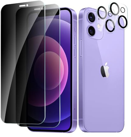 CYYAGE 2 Pack Privacy Screen Protector for iPhone 12 with 2 Pack Camera Lens Protective Film, Anti-Spy Tempered Glass Protection 9H Hardness Glass, Anti-Scratch