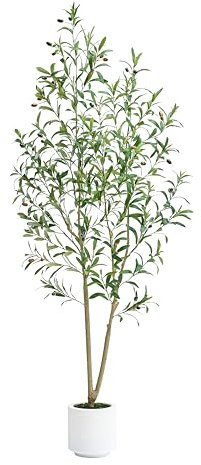 Ulivo Artificiale 150cm Pianta Artificiale da Interno, Pianta Finta in Vaso, Albero Artificiale Resistente ai Raggi UV Verde Arredamento Casa Camera da Letto Balcone (1, vaso bianco)