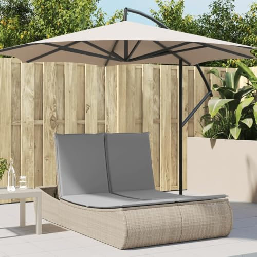 ShGaxin Doppel-Sonnenliege mit Auflagen Beige Poly Rattan, Gartenliege, Liegestuhl, Sonnenstuhl, Sonneninsel Outdoor, Liegen, Gartenmöbel, Bäderliege, Relaxliege - 368093