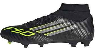 adidas F50 League Mid Firm Multi Ground Football Boots, Scarpe da Calcio Unisex-Adulto, Core Black/Iron Metallic/Lucid Lemon, 41 1/3 EU