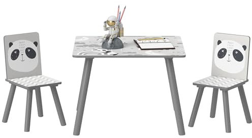 ZONEKIZ Mesa y Sillas Infantiles de 3 Piezas Mesa Infantil con 2 Sillas Juego de Muebles para Actividades para Niños de 3-8 Años para Dormitorio Sala de Juegos Gris y Blanco