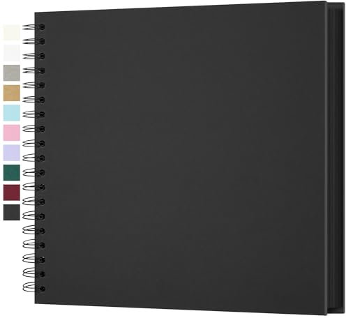 Fotoalbum zum Selbstgestalten, Scrapbook Fotobuch zum Einkleben 25,5 x 25,5 cm 100 Seiten, Archivqualität säurefrei DIY Geschenk für Baby Familie Jahrestag Geburtstag Valentinstag und Hochzeit Schwarz