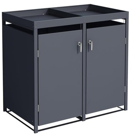 STILISTA Mülltonnenverkleidung aus Metall mit Pflanzdach, je 240 Liter, Anthrazit V2, 2-türig
