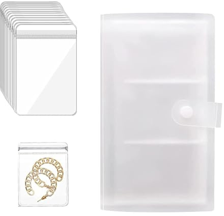 OONOYWOO Transparent Jewelry Storage Book with 84 Pockets and 50 Clear Plastic Bags, Compact Jewellery Organiser with Card Holder Ring and Earring Storage Organiser for Safe Jewelry Storage