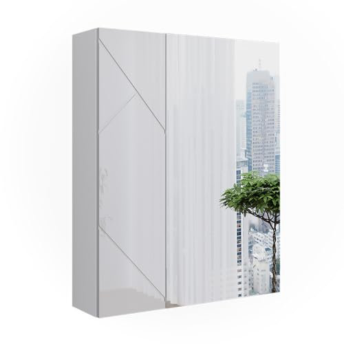 Vicco Badspiegelschrank Weiß/Weiß Hochglanz Irma 60x75x17 cm - Badezimmerschrank mit Spiegel, Ordnung im Bad durch versteckte Ablageflächen