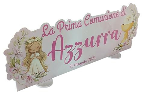 PV Grafik® Centro Tavola Prima Comunione Personalizzato, Centro Tavola confettata Prima Comunione Bimbo, Bimba, Bambino, Bambina, Allestimento Prima Comunione Nome per Confettata Personalizzato (CM2)