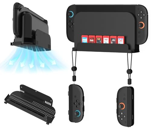 EJGAME Wall Mount Bracket Compatible with Nintendo Switch 2, Metal Space-Saving Organizer with 6 Game Card Slots & 2 Joy-Con Holders,Safely Store Switch 2 Console Near or Behind TV (Black)