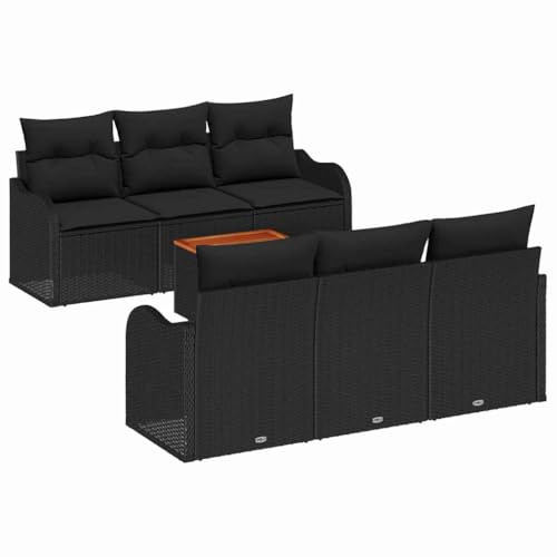 vidaXL Garten-Sofa-Set 7 pcs Schwarz Poly Rattan, Outdoor-Sofa, Gartenlounge, Terrasse, Rattan-Set, Relaxen im Garten, Luxus für Zuhause
