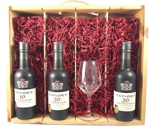 Taylor Fladgate 50 years of Port (35cl X3) Wooden Box with Taylors port tasting glass