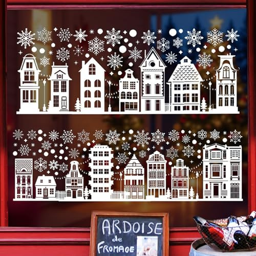 Weihnachtsdeko,9 Stück Fensterbilder Weihnachten Selbstklebend,Schneeflocken Fensterdeko,Fensterbilder Selbstklebend,Weihnachten Fensteraufkleber,für Xmas Winter Hause Weihnachtsdeko
