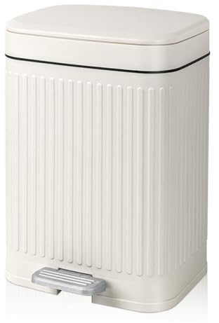 Harewtwy Small Bathroom Trash Can 2.1 Gallon with Lid Soft Close Step Slim Garbage Can Waste Bin for Office,Bedroom Kitchen Greyish White
