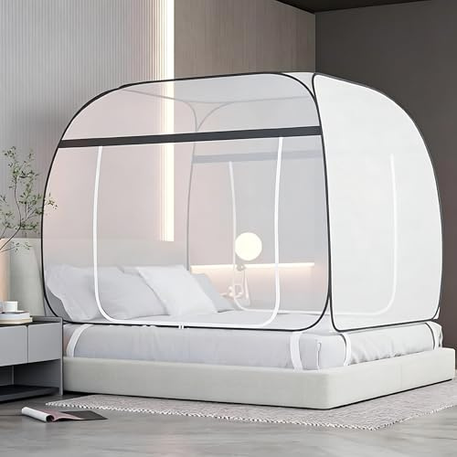 YeahBoom Moskitonetz Bett Pop Up,150cmX200cm Faltbares Bett-Moskitonetz | Mobiler Insektenschutz Moskitozelt,Tragbares Reise-moskitonetz,Faltbares Anti Mosquito Bites Mückennetz für Zimmer Outdoor