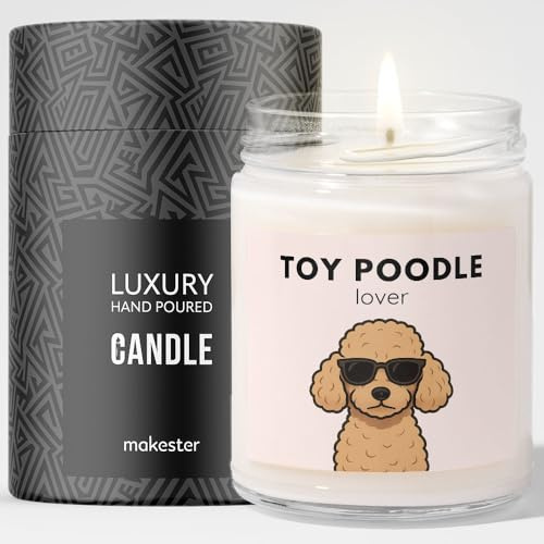 Toy Poodle Gifts - Luxury Soy Wax Candle - Vanilla, Jasmine, Sugared Almond - Dogs in Shades - Makester