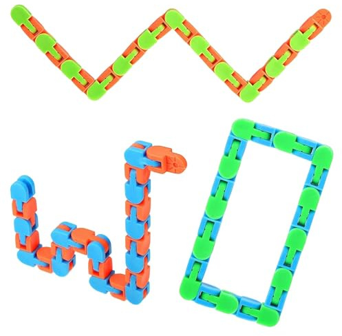 Henyall 3 Pcs 24 Links Wacky Tracks Snap and Click Fidget Toys,Multicolor Finger Sensory Toys Set for Stress Relief,Party Bag Fillers,Puzzle Educational Toys & Party Favours for Kids Adults