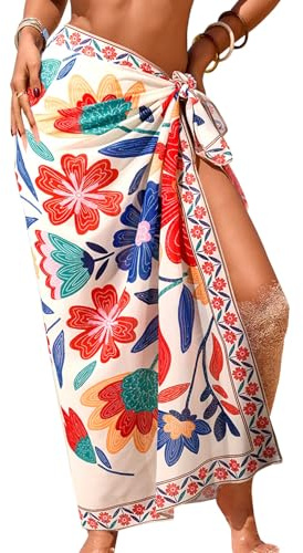 Herseas Women Sheer One Size 2026 Summer Swimsuits Coverups High Slit Sarong Multicolor Floral Print Lightweight Wraps Tie Side Beach Cover Up Versatile Beach Vacation Clothes