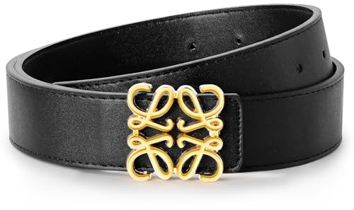 Breiter Gürtel Damen Schwarz mit Goldschnallen, Breite 3.2CM, Verstellbarer Ledergürtel Damen Gürtel Mode Damengürtel für Jeans Kleider Hosen, Dupes Taillengürtel Geschenke für Frauen, Länge 100CM